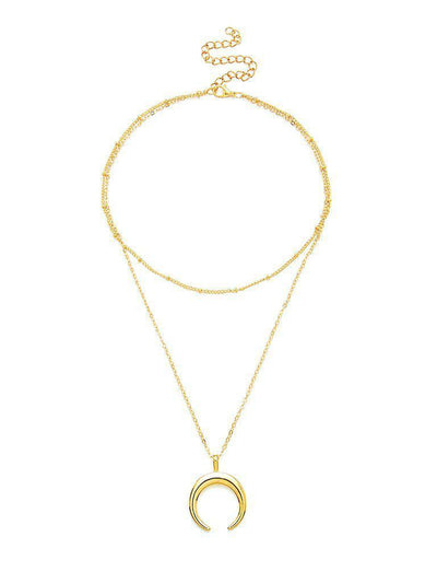 Metal Horn Pendant Layered Chain Necklace-jewelry-Des Mess