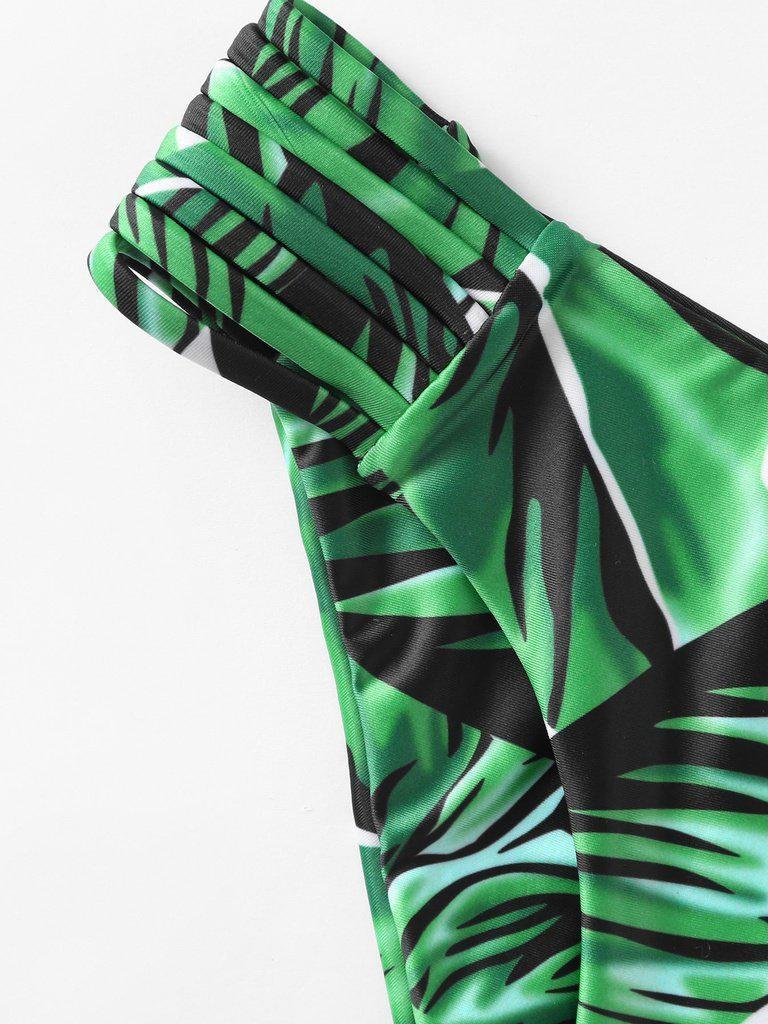 Leaf Print Ladder Cutout Racer Back Tankini-swimwear-Des Mess