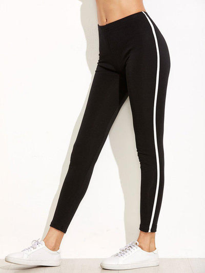 Black Striped Side Leggings-bottom-Des Mess