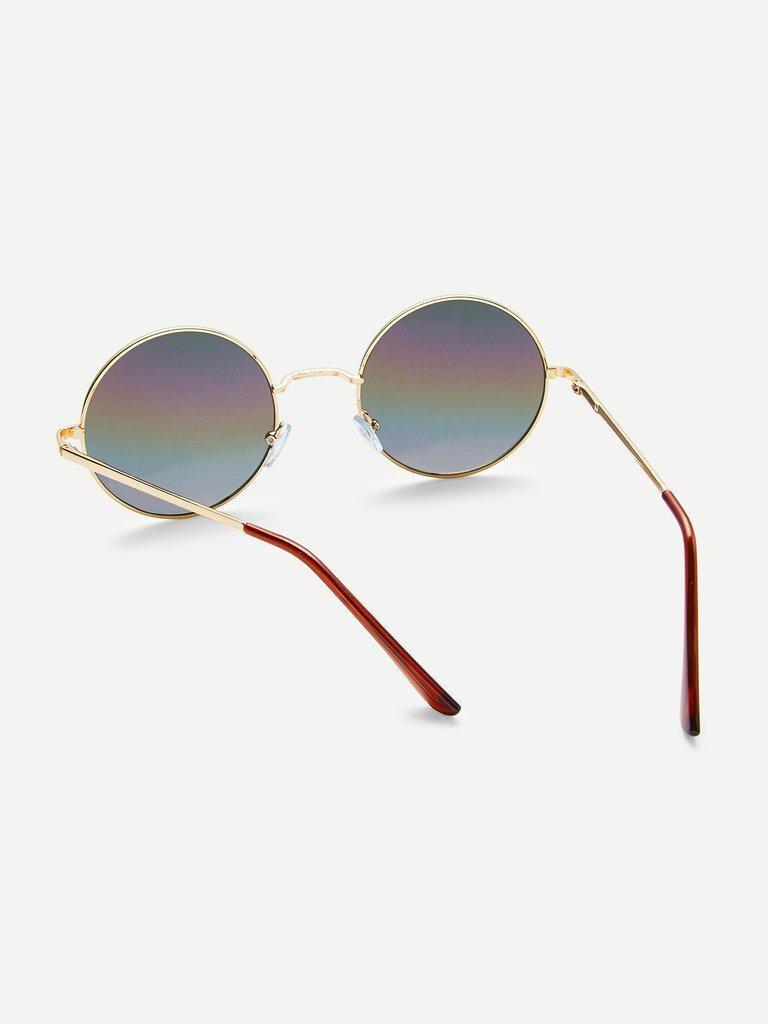 Gold Frame Colorful Lens Round Sunglass-accessories-Des Mess