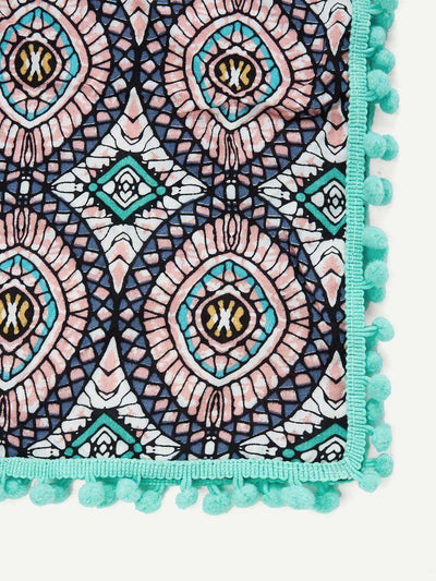 Pom Pom Trim Geometric Print Scarf-accessories-Des Mess