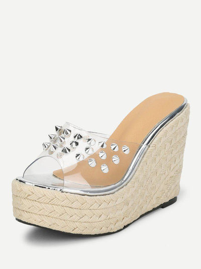 Rockstud Decorated Woven Design Wedges-shoes-Des Mess