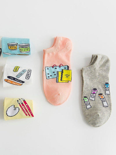 Mixed Pattern Invisible Socks 5Pairs-accessories-Des Mess