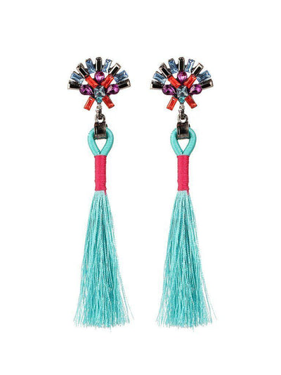 Tassel Drop Earrings With Rhinestone-jewelry-Des Mess