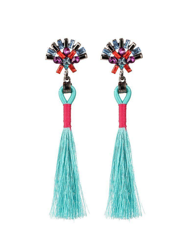 Tassel Drop Earrings With Rhinestone-jewelry-Des Mess