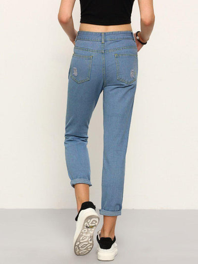 Ripped Straight Leg Jeans-bottom-Des Mess