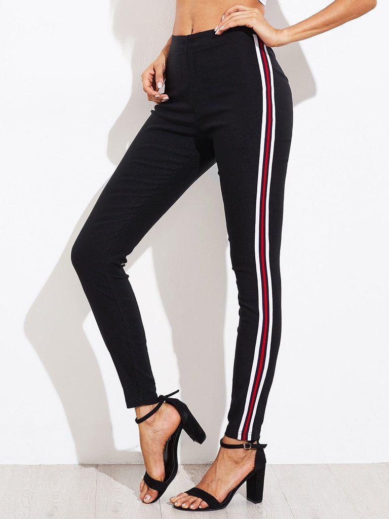 Side Striped Skinny Pants-bottom-Des Mess