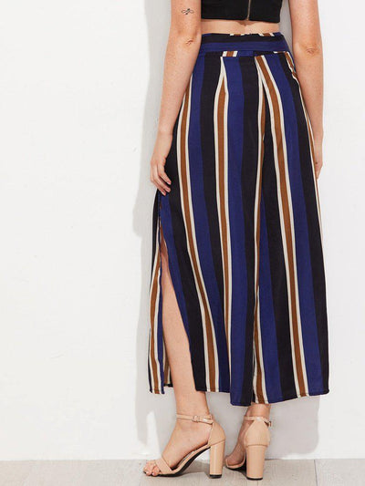 Vertical Striped Split Side Wide Leg Pants-bottom-Des Mess