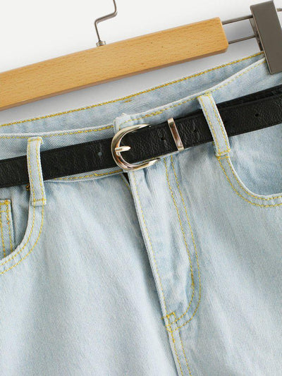 Cuffed Denim Shorts With Belt-bottom-Des Mess