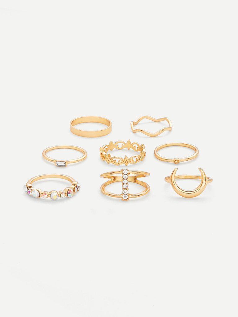 Crescent Ring Set 8pcs-jewelry-Des Mess