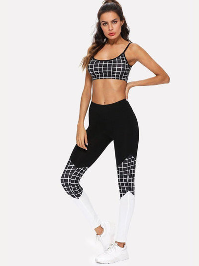 Grid Sports Bra & Cut And Sew Leggings Set-sportswear-Des Mess
