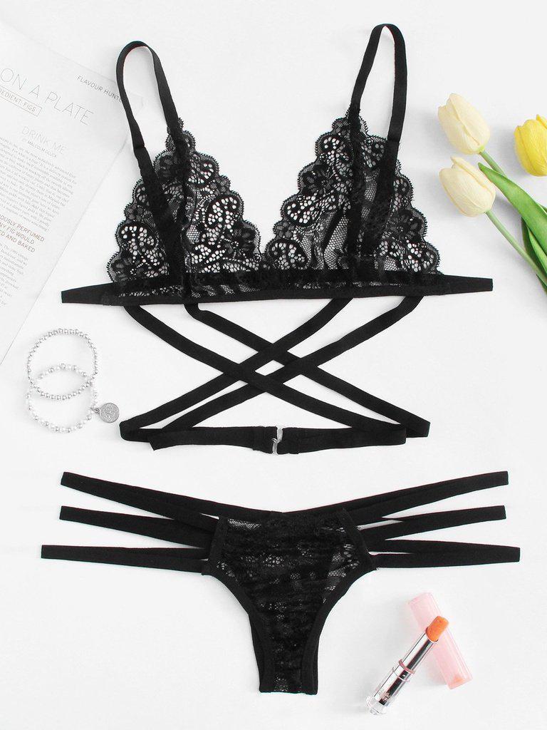Scalloped Trim Lace Lingerie Set-lingerie-Des Mess