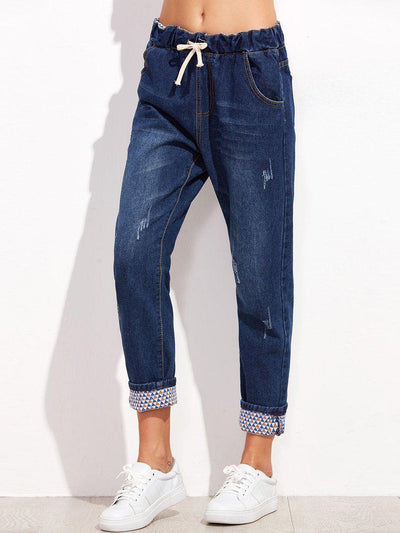 Drawstring Cuffed Jeans-bottom-Des Mess