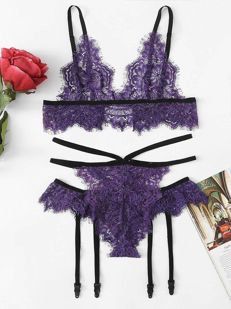 Floral Lace Harness Lingerie Set-lingerie-Des Mess