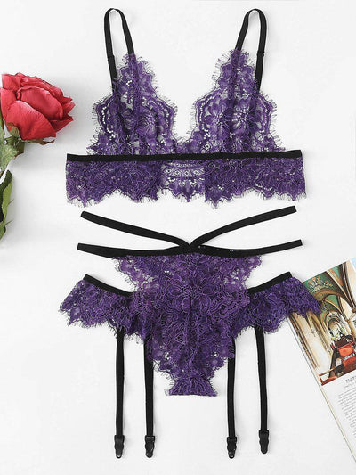 Floral Lace Harness Lingerie Set-lingerie-Des Mess