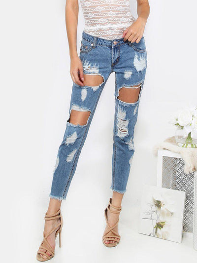 Destroyed Cropped Denim Pants-bottom-Des Mess
