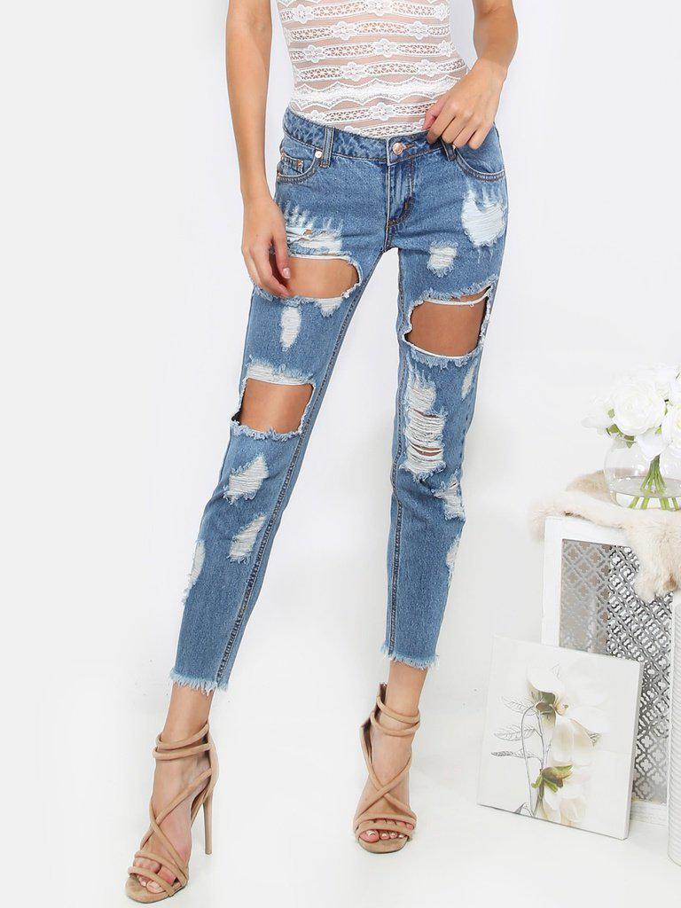 Destroyed Cropped Denim Pants-bottom-Des Mess