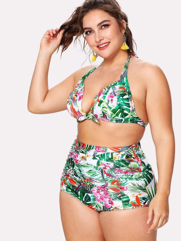 Tropical Print Knot Bikini Set-swimwear-Des Mess