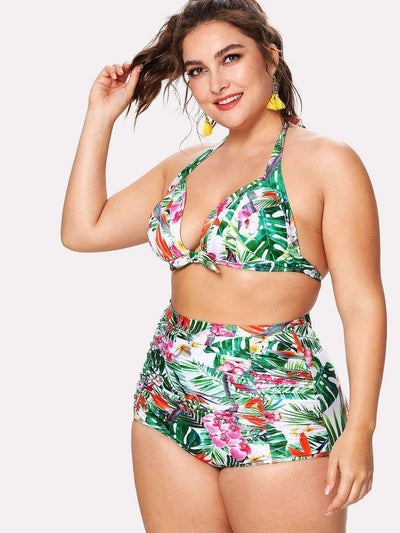 Tropical Print Knot Bikini Set-swimwear-Des Mess
