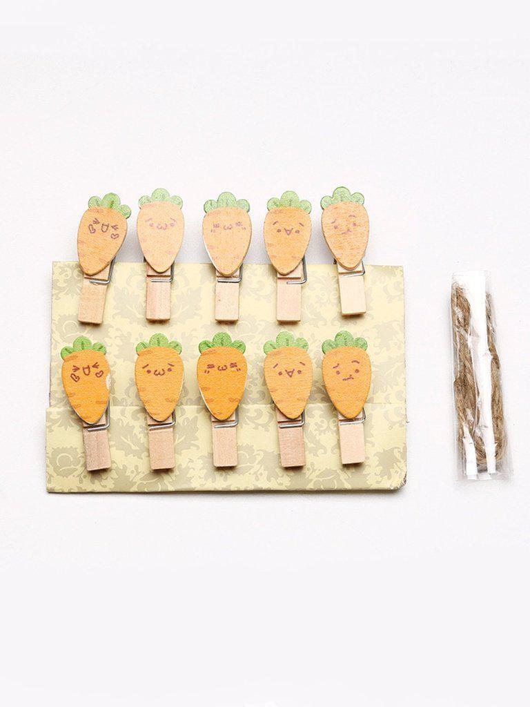 Wood Carrot Peg 10pcs With Rope