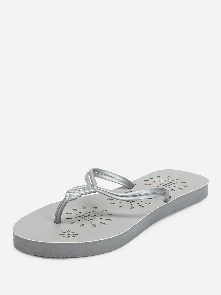 Woven Detail PVC Flip Flops-shoes-Des Mess