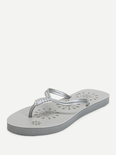 Woven Detail PVC Flip Flops-shoes-Des Mess