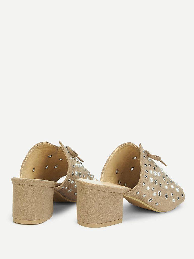 Faux Pearl Chunky Heeled Mules-shoes-Des Mess
