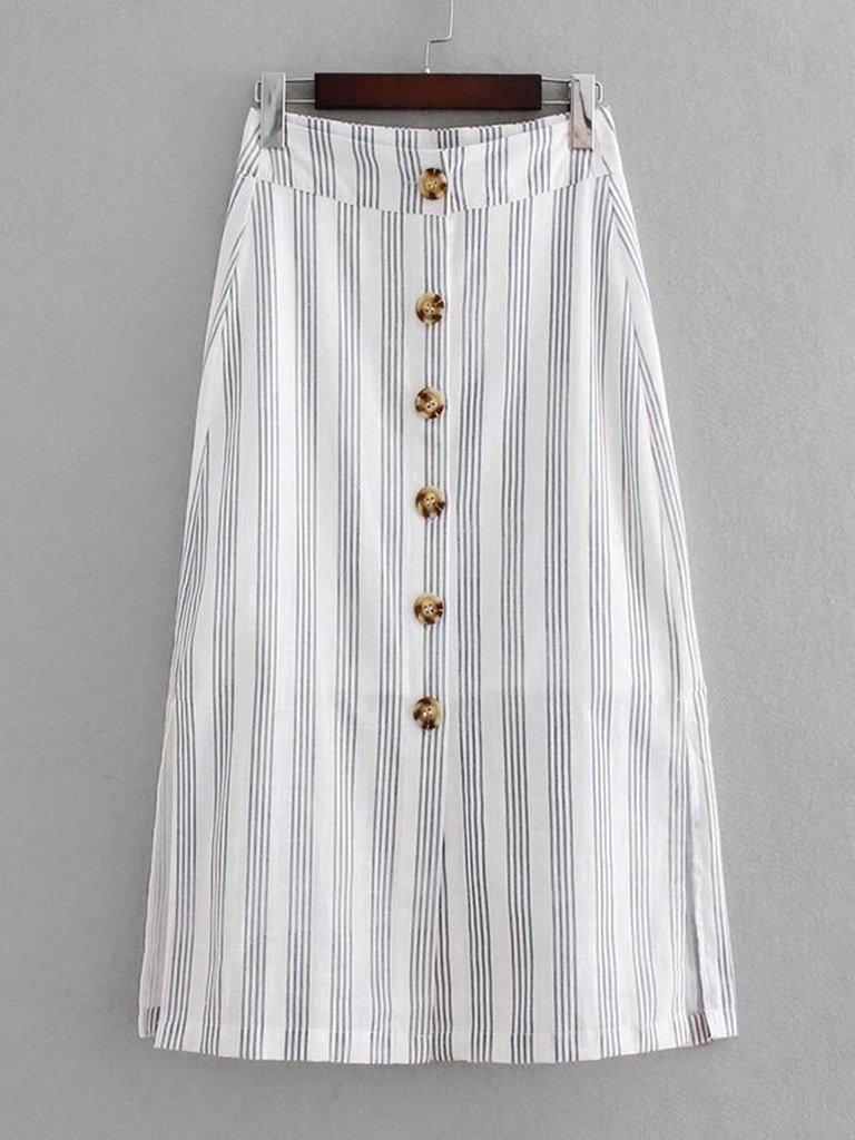 Button Through Slit Side Skirt-bottom-Des Mess