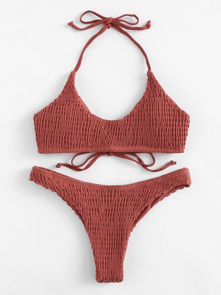 Shirred Halter Bikini Set--Des Mess