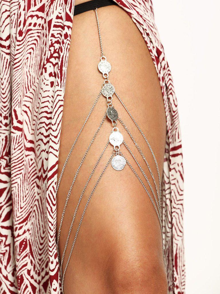 Layered Coin Pendant Thigh Chain-jewelry-Des Mess