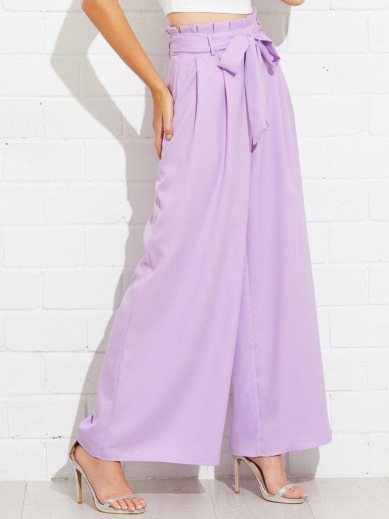 Frill Waist Belted Palazzo Pants-bottom-Des Mess