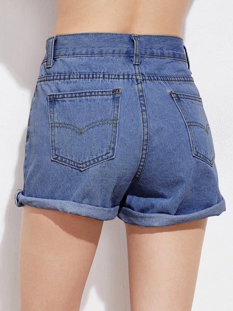 Rolled Cuffed Denim Shorts-bottom-Des Mess
