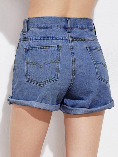 Rolled Cuffed Denim Shorts-bottom-Des Mess