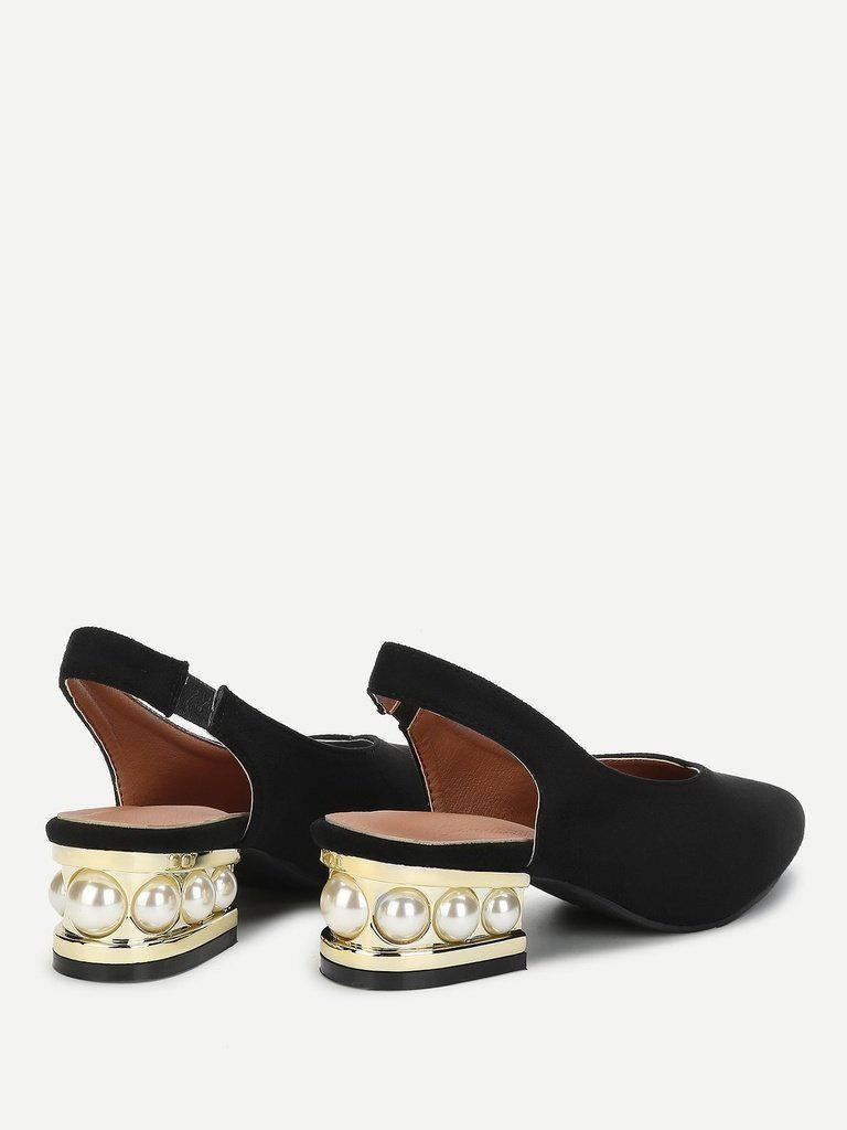 Faux Pearl Heeled Slingback Pumps-shoes-Des Mess