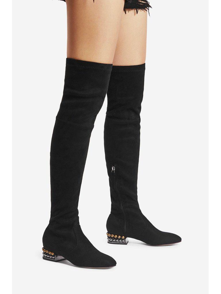 Square Toe Side Zipper Thigh High Boots-shoes-Des Mess