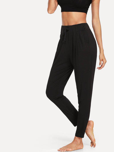 Solid Drawstring Waist Pants-loungewear-Des Mess