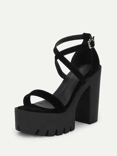 Criss Cross Platform Heeled Sandals-shoes-Des Mess