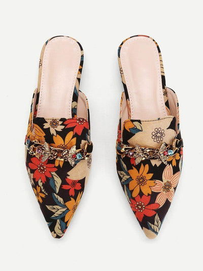 Bee Detail Calico Print Pointed Toe Flats-shoes-Des Mess