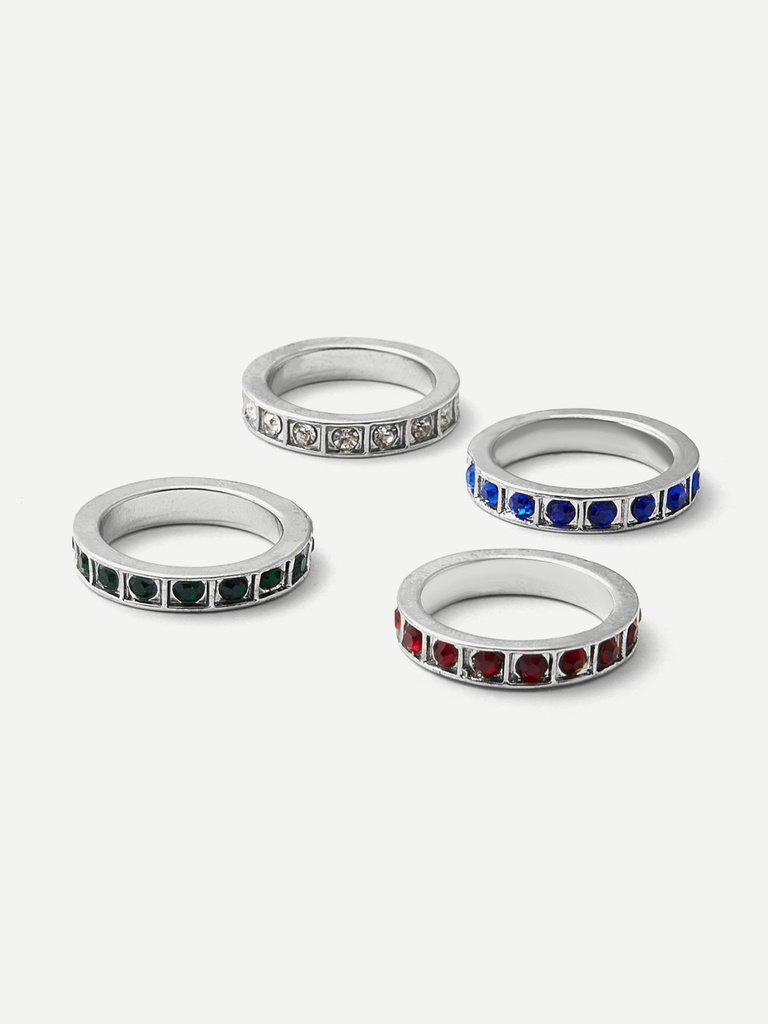 Rhinestone Decorated Ring Set 4pcs-jewelry-Des Mess