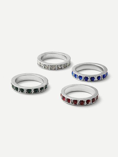 Rhinestone Decorated Ring Set 4pcs-jewelry-Des Mess