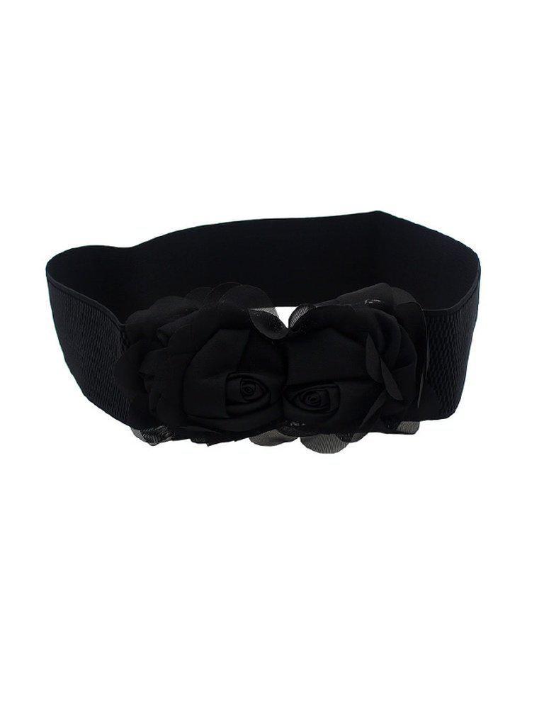 Black Chiffon Flower Elastic Wide Belt-accessories-Des Mess