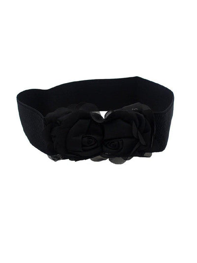 Black Chiffon Flower Elastic Wide Belt-accessories-Des Mess