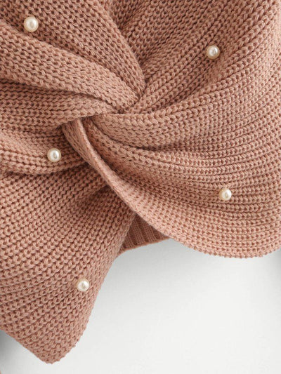 Pearl Beaded Detail Twist Sweater-outerwear-Des Mess