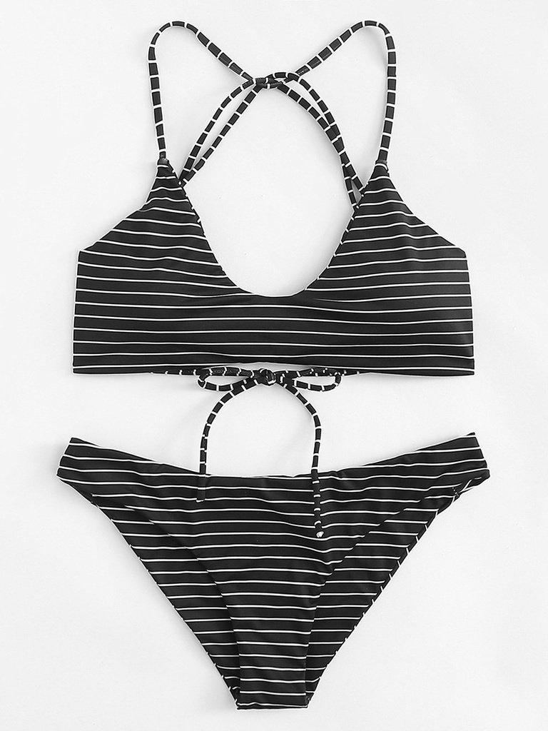 Striped Strappy Bikini Set-swimwear-Des Mess