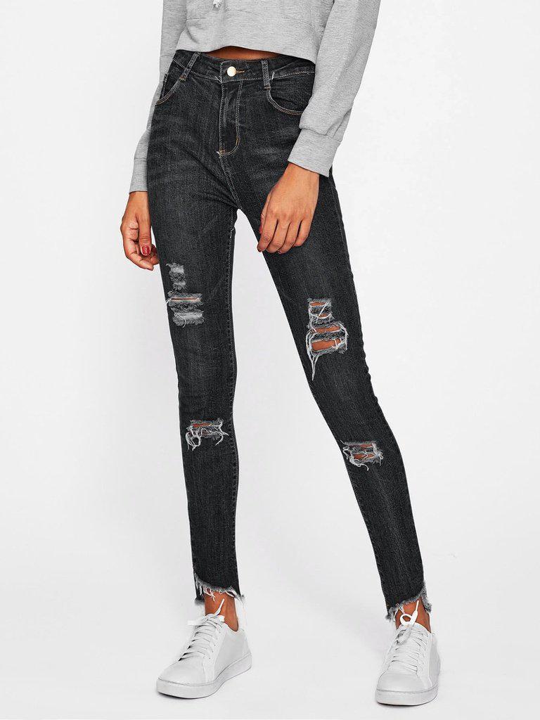 Frayed Hem Ripped Jeans-bottom-Des Mess
