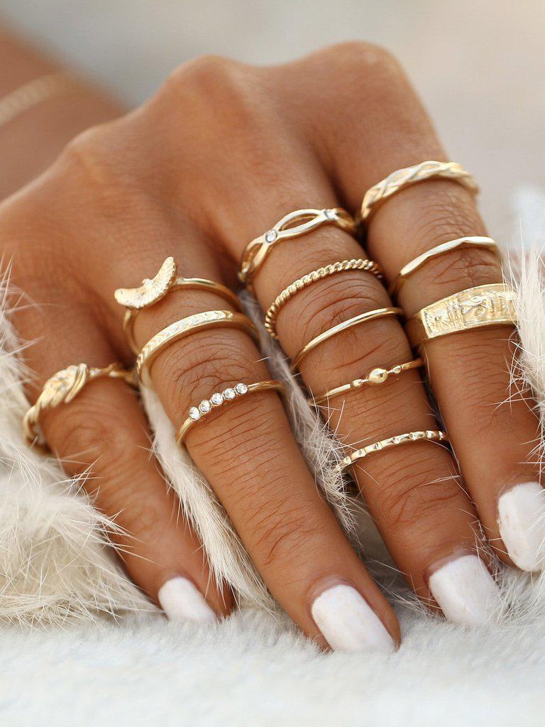 Gold Plated Embellished Ring Set-jewelry-Des Mess