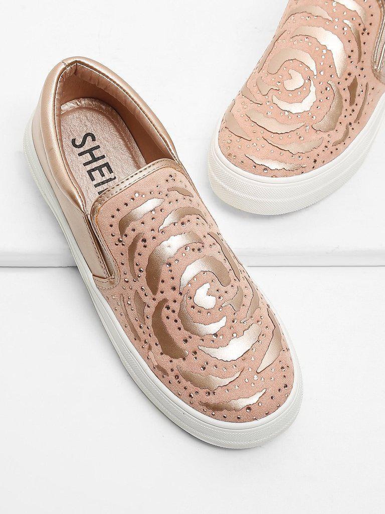 Rhinestone Detail Flatform PU Sneakers-shoes-Des Mess