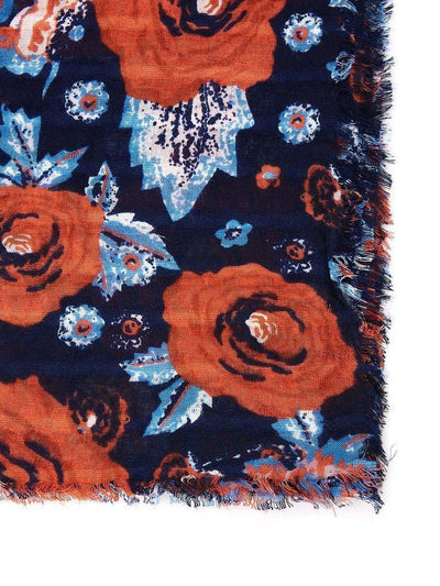 Flower Print Frayed Trim Scarf-accessories-Des Mess