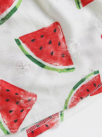 Watermelon Print Frayed Dot Tee And Shorts Set-loungewear-Des Mess