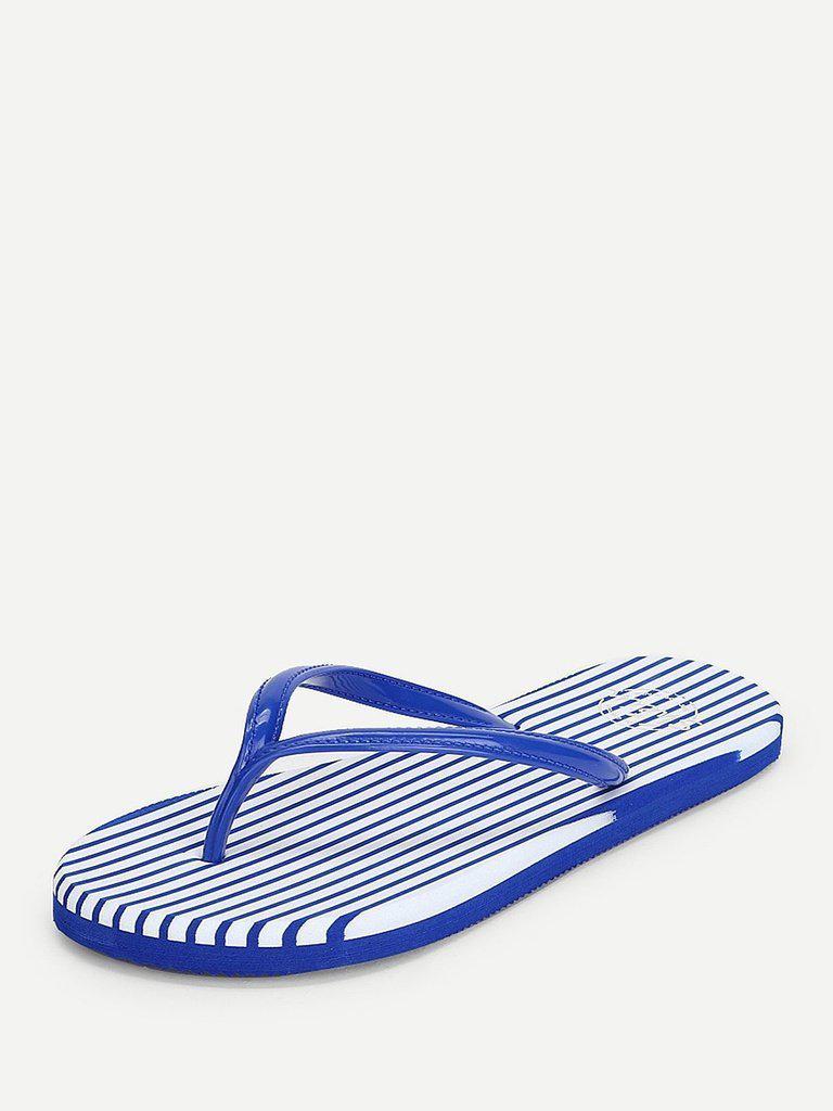 Striped Design Toe Post Slippers-shoes-Des Mess